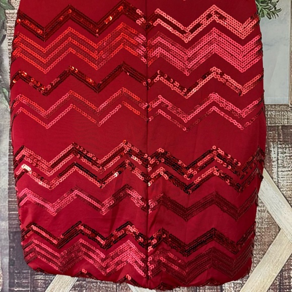 Profile red chevron sequin semi formal HOCO party mini dress scoop neck festive - Picture 8 of 14